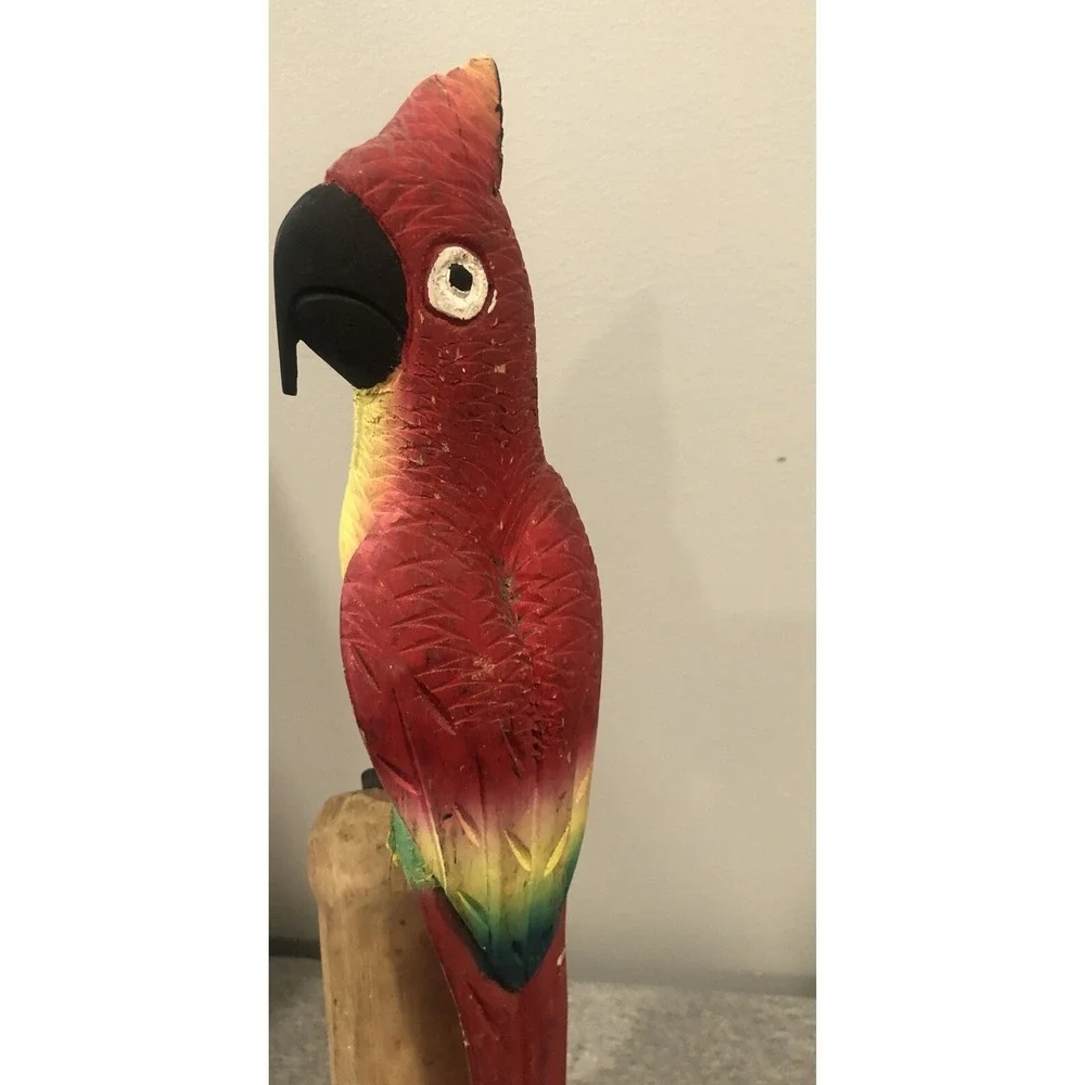HandCarved Wood Parrot Sculpture Colorful Tropical Bird Decor 13